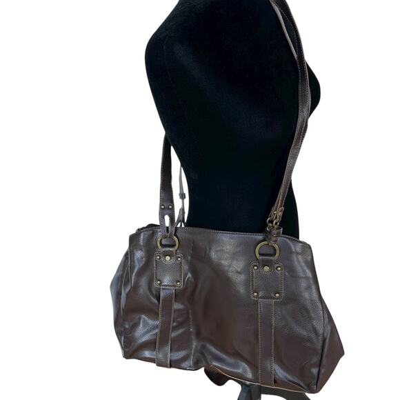 Vintage Liz Claiborne Crossbody Bag Shoulder Tote Satchel Brown Faux Leather - Picture 1 of 13